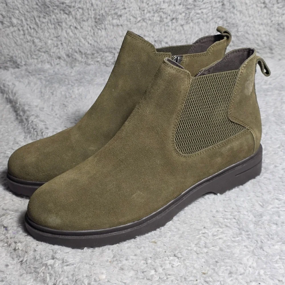 Easy Spirit Martha Stewart Ankle Boots Olive Green Suede Zipper Womens 11M Exc